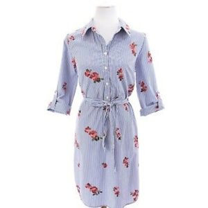 TACERA NWT Size Med. pinstriped floral shirtdress